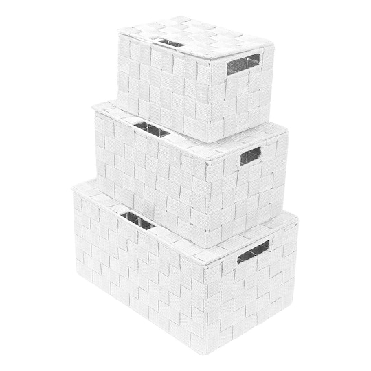 Sorbus 3 Piece Decorative Stackable Woven Basket with Lid and Built-in Carry Handles - Great for Storage and Organization (White) - White